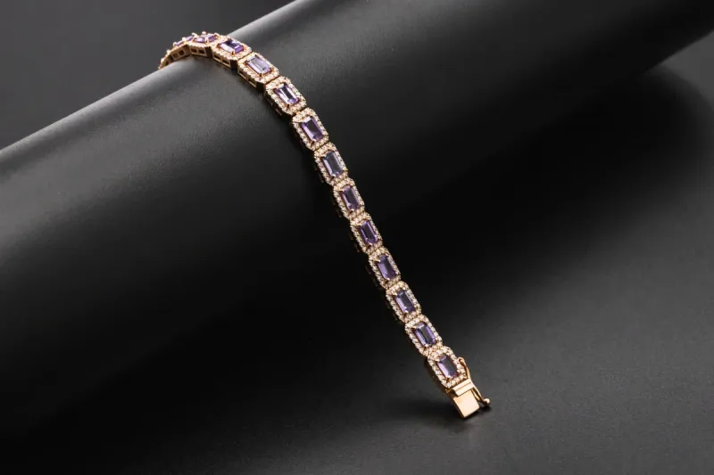 14ct Rose Gold Diamond Bracelet With Purple Sapphires 2.01ct