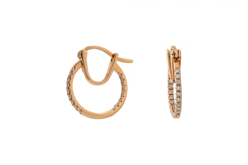 18ct Rose Gold Double Row Diamond Hoop Earrings