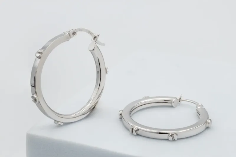 9ct White Gold Hoop Earrings 3.5g