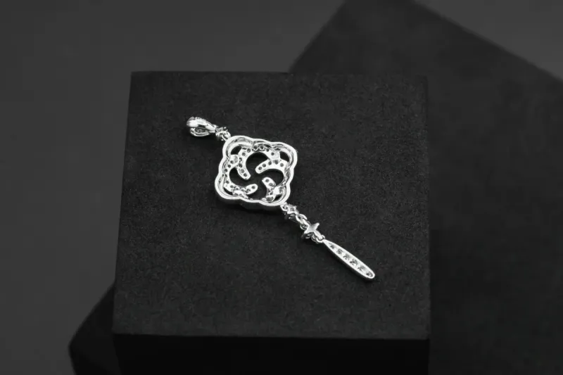 18ct White Gold Diamond Floral Drop Pendant 0.25ct