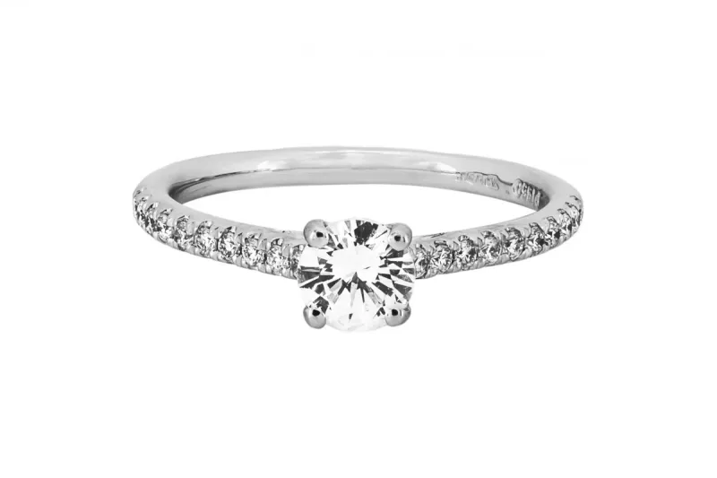 Platinum Solitaire Diamond Ring With Pavé Shoulders 0.58ct