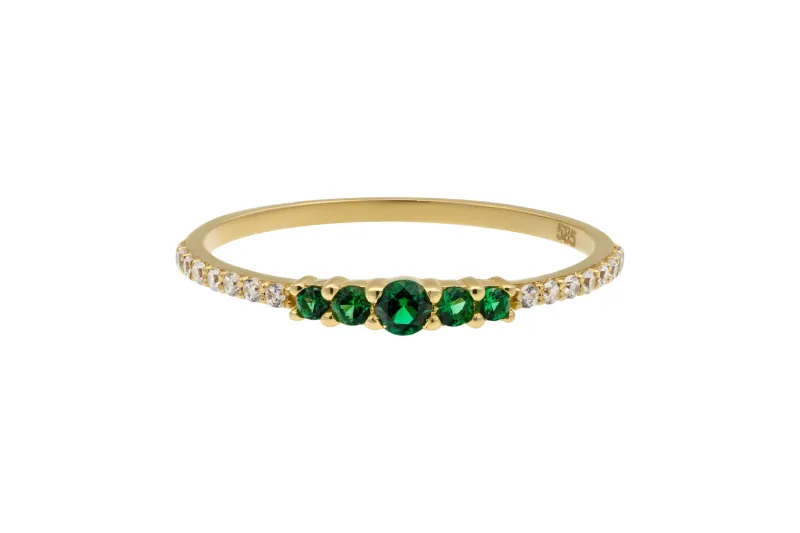 14ct Yellow Gold Green & White Cubic Zirconia Ring Size P 1g