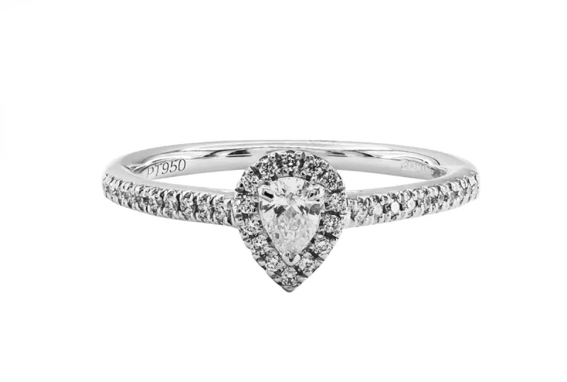 Platinum Heart Diamond Halo Ring With Pavé Shoulders 0.33ct