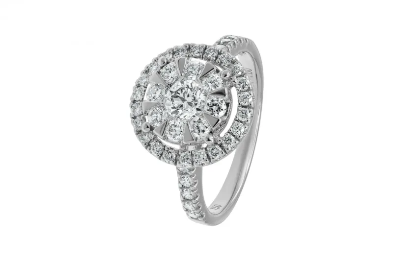 18ct White Gold Round Diamond Halo Ring 1ct