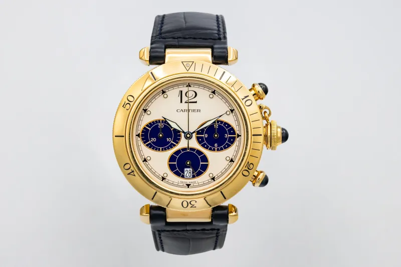 Cartier Pasha de Cartier Chronograph 38mm Dark Blue Leather W3003551/0960 1996