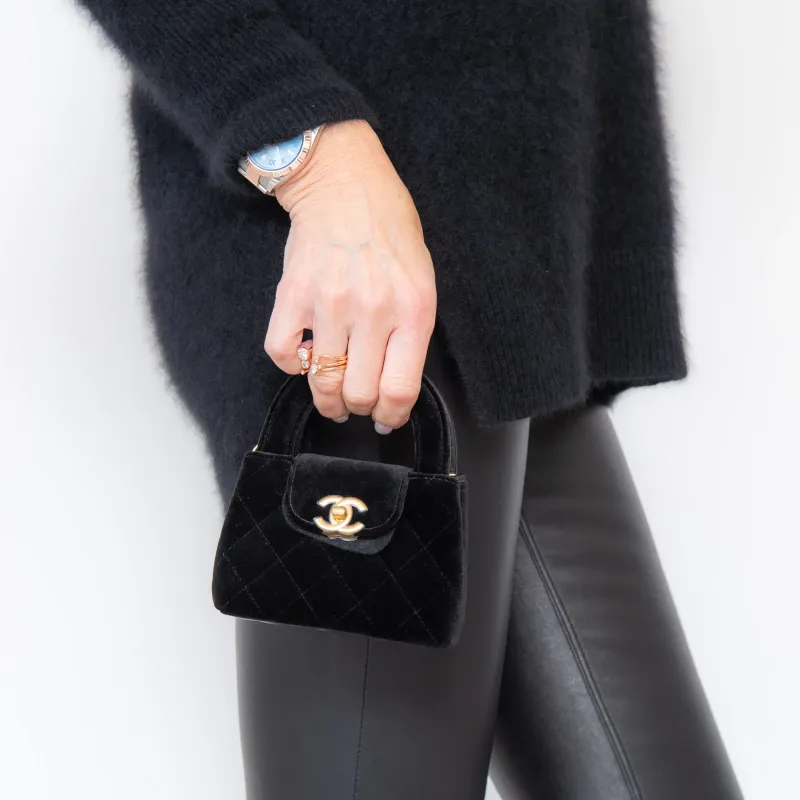 Chanel 24A Kelly Mini Nano Black Velvet Bag UNUSED
