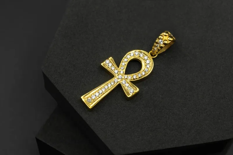 9ct Yellow Gold Diamond Ankh Pendant 1.50cts