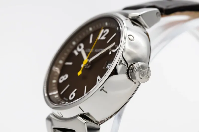 Louis Vuitton Tambour 34mm Brown Leather RC8730 Circa 2000s