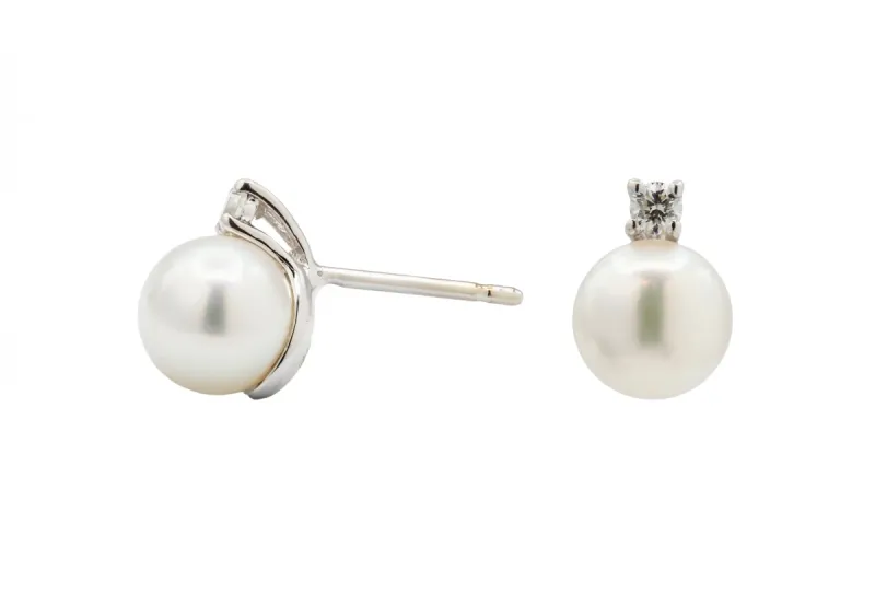 18ct White Gold Diamond & Pearl Stud Earrings 0.80ct