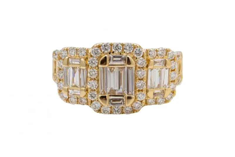 18ct Yellow Gold Baguette & Round Brilliant Diamond Trilogy Ring 1.40ct