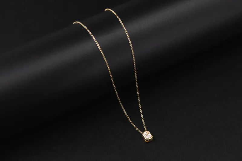 Gold Plated Sterling Silver Lab Grown Radiant Cut Diamond Necklace 0.50ct