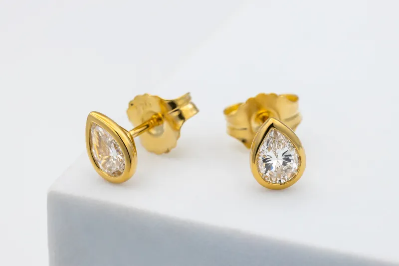 Gold Plated Sterling Silver Lab Grown Pear Cut Diamond Stud Earrings 1.04ct
