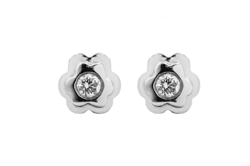 18ct White Gold Floral Diamond Stud Earrings 0.20ct