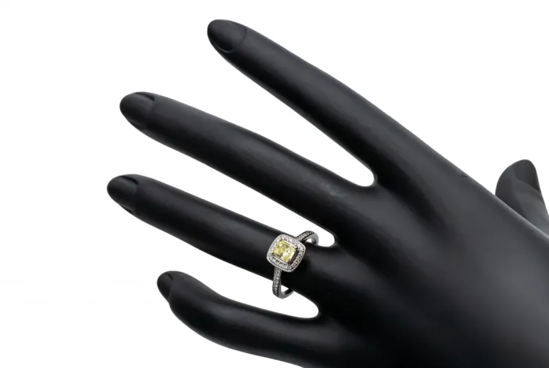 18ct White Gold Fancy Yellow Rectangular Modified Brilliant Engagement Ring 0.91ct SI1 GIA Cert