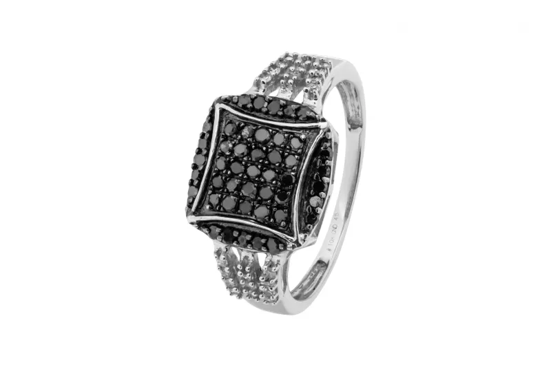 9ct White Gold Micro Pave Black & White Diamond Ring 0.45ct 2.4g