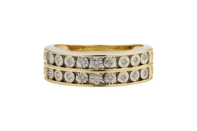 9ct Yellow Gold Double Row Diamond Wedding Band 0.07ct