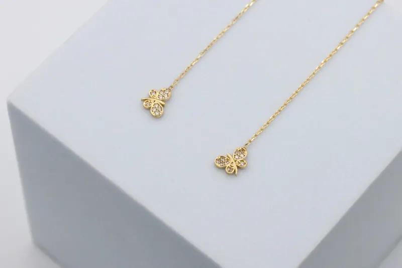 14ct Yellow Gold Pull Through Cubic Zirconia Butterfly Earring 1.26g