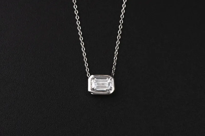 Sterling Silver Lab Grown Emerald Cut Diamond Necklace 1.00ct