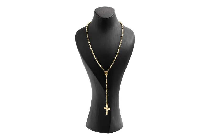 14ct Yellow Gold Rosary Bead Cross Station Necklace