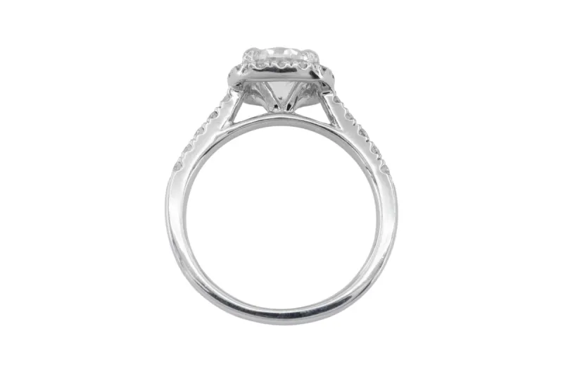 Platinum Round Diamond Halo Ring With Pavé Shoulders 1.50ct