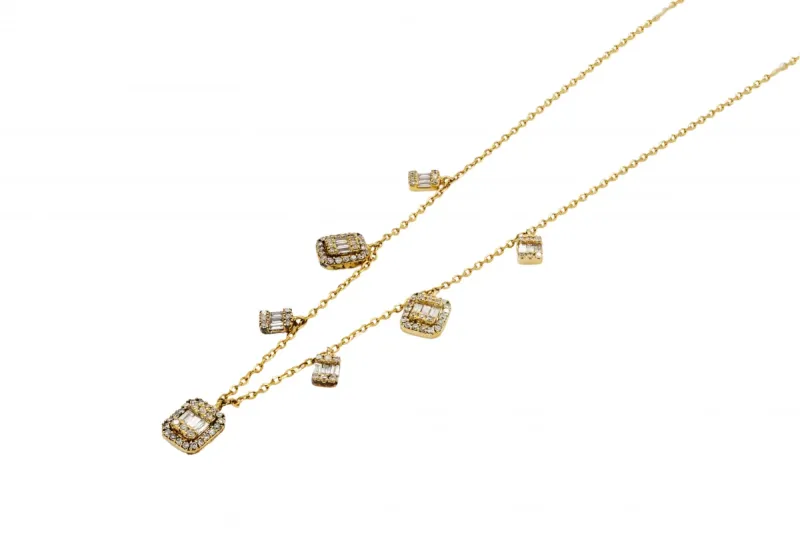 14ct Yellow Gold Diamond Drop Station Necklace 0.40ct