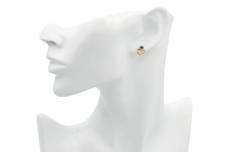 9ct Yellow Gold Medium Half Cubic Zirconia Heart Stud Earrings 0.9g
