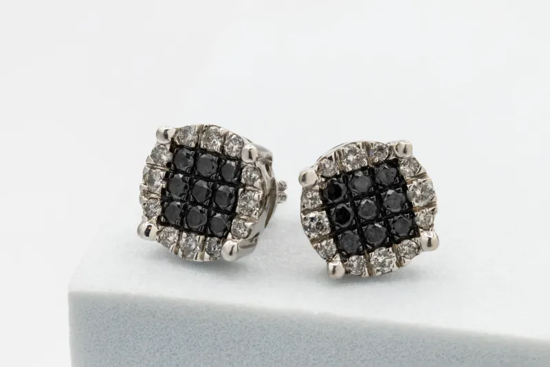 9ct White Gold White & Cognac Diamond Stud Earrings 1ct 3.2g
