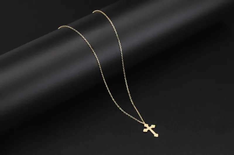 14ct Yellow Gold Cross Necklace 17"