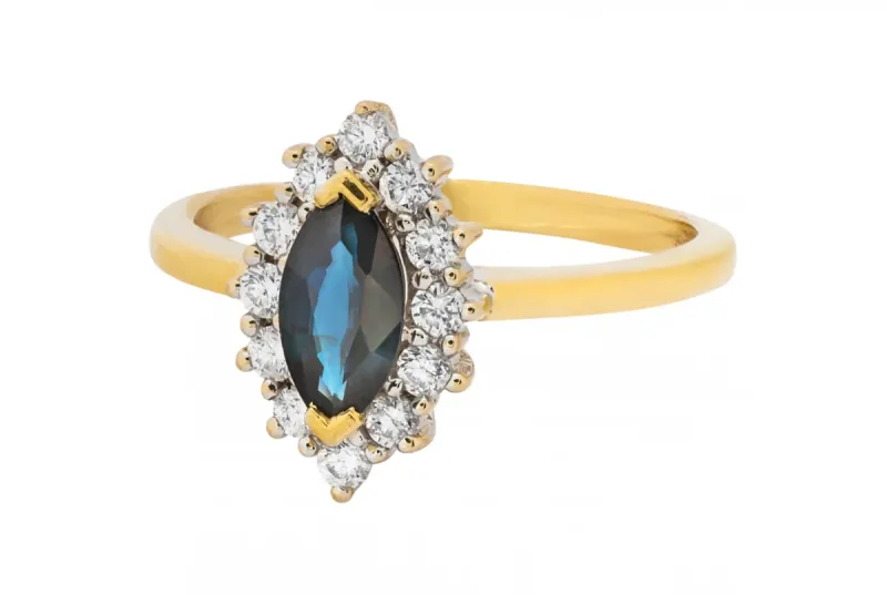 18ct Yellow Gold Diamond & Marquise Sapphire Ring 0.75ct