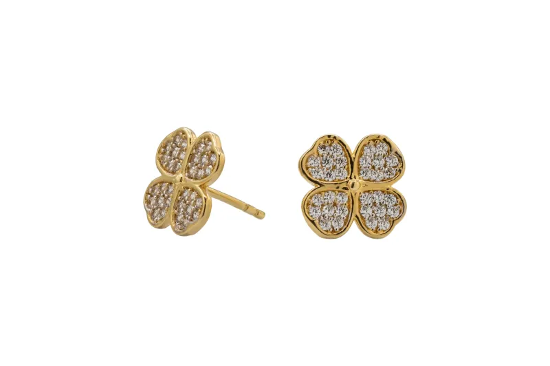 9ct Yellow Gold CZ Clover Stud Earrings 2.1g