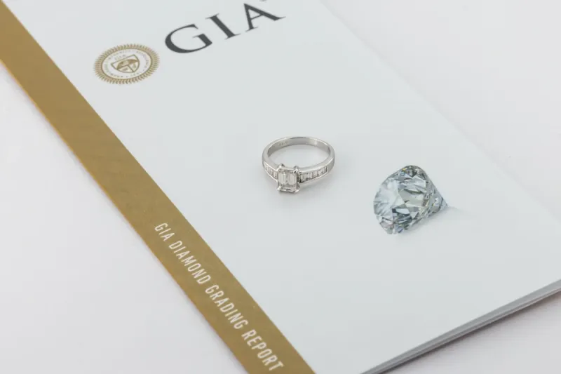 18ct White Gold Emerald Cut Diamond Engagement Ring 1.59ct GIA Certified