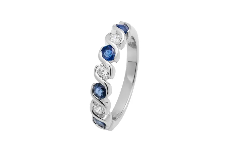 18ct White Gold Diamond & Sapphire Ring 0.32ct 3.5g