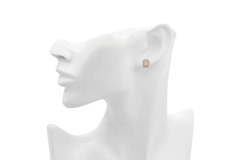 18ct Rose Gold Baguette & Halo Diamond Stud Earrings 0.71ct