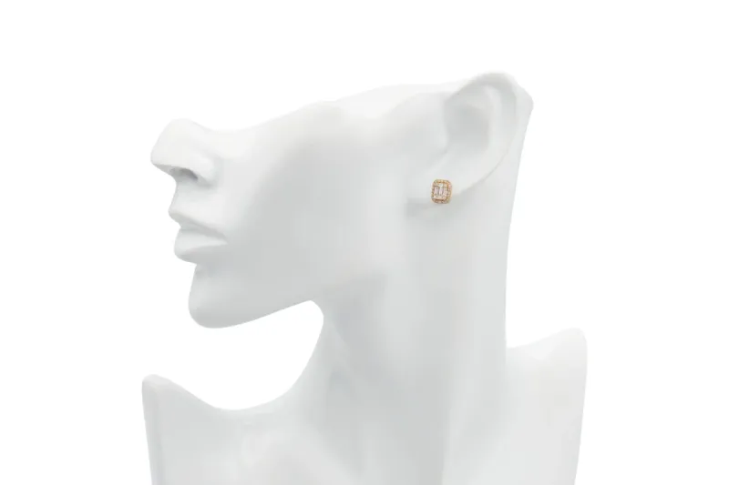 9ct Yellow Gold Baguette & Round Diamond Stud Earrings 0.71ct