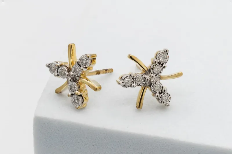 14ct Yellow Gold Starry Diamond Stud Earrings 0.10ct