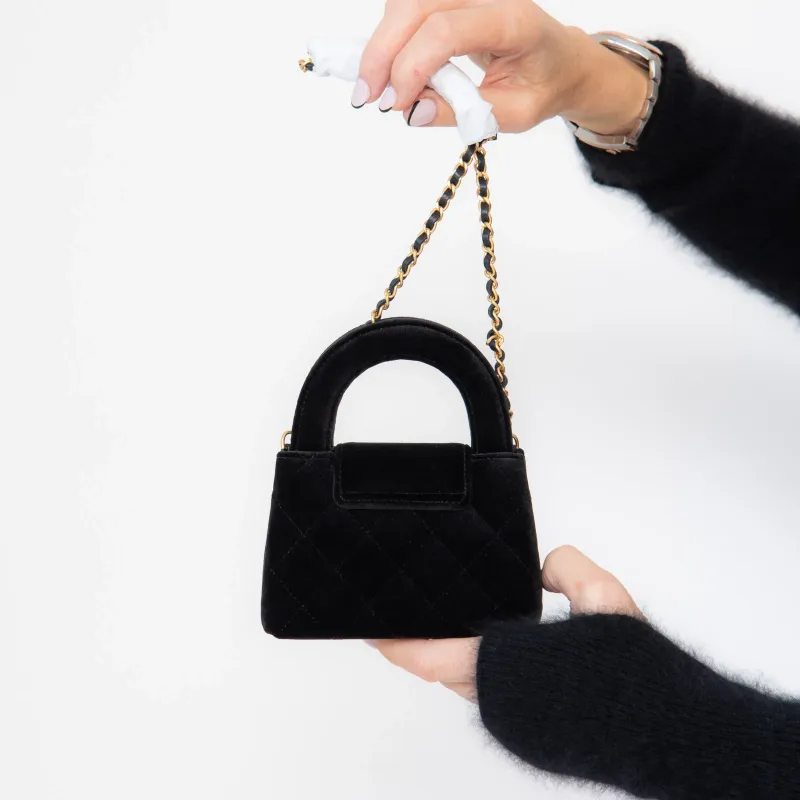 Chanel 24A Kelly Mini Nano Black Velvet Bag UNUSED