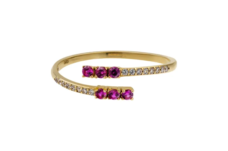 14ct Yellow Gold Pink & White Cubic Zirconia Open Eternity Ring Size P 1.2g
