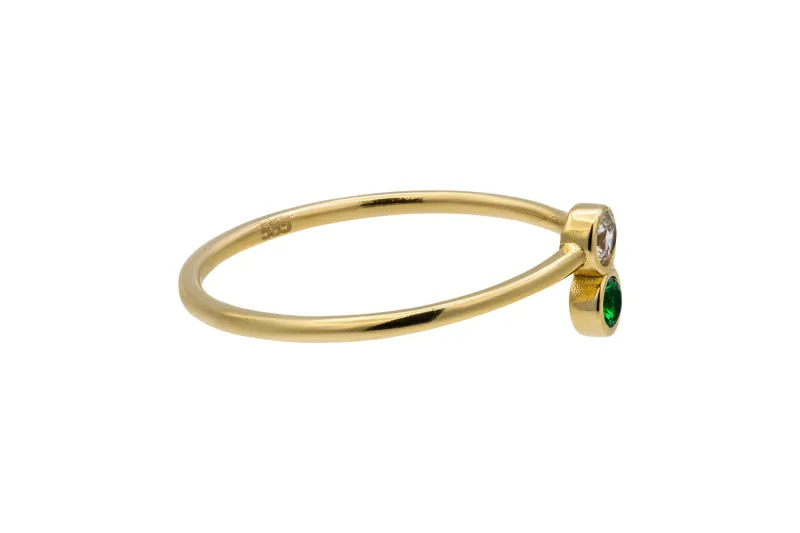 14ct Yellow Gold Double Green and White Cubic Zirconia Ring 1g