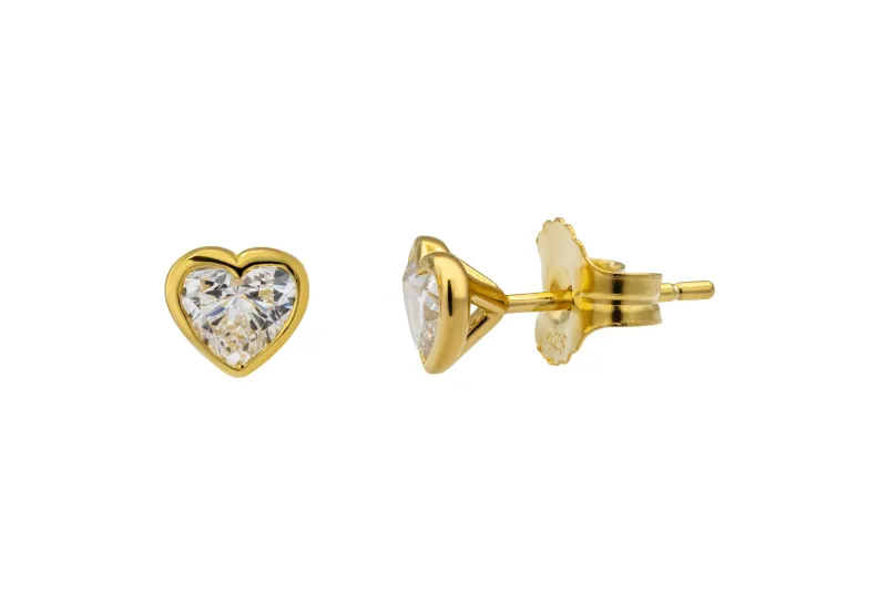 Gold Plated Sterling Silver Lab Grown Heart Cut Diamond Stud Earrings 1.06ct