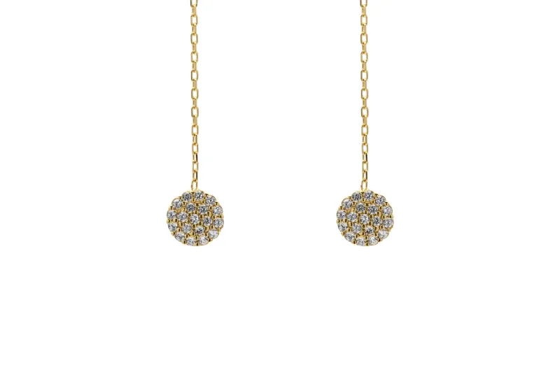 9ct Yellow Gold Pull Through Cubic Zirconia Round Earrings 1.70g