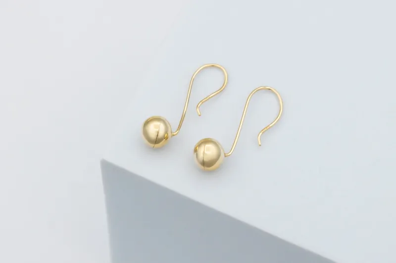 9ct Yellow Gold Minimalist Gold Style Euroball Dangle Earrings 1.6g