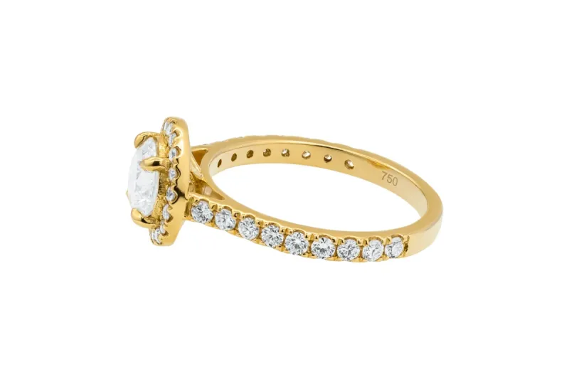 18ct Yellow Gold Lab Diamond Round Halo Engagement Ring 1.04ct IGI Certified