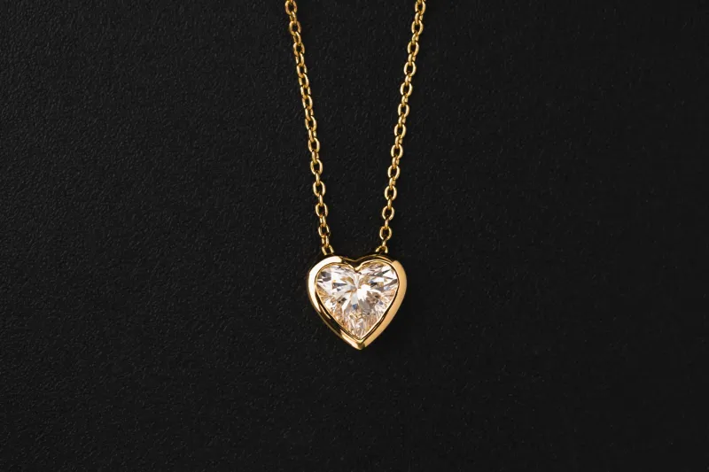 Gold Plated Sterling Silver Lab Grown Heart Cut Diamond Necklace 1.02ct