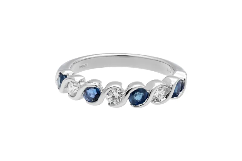 18ct White Gold Diamond & Sapphire Ring 0.32ct 3.5g
