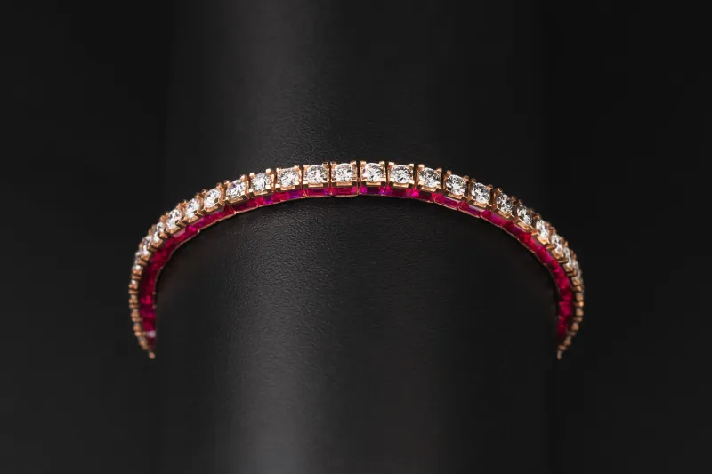 9ct Rose Gold Lab Grown Brilliant Cut Diamond and Ruby Bracelet 5.27ct