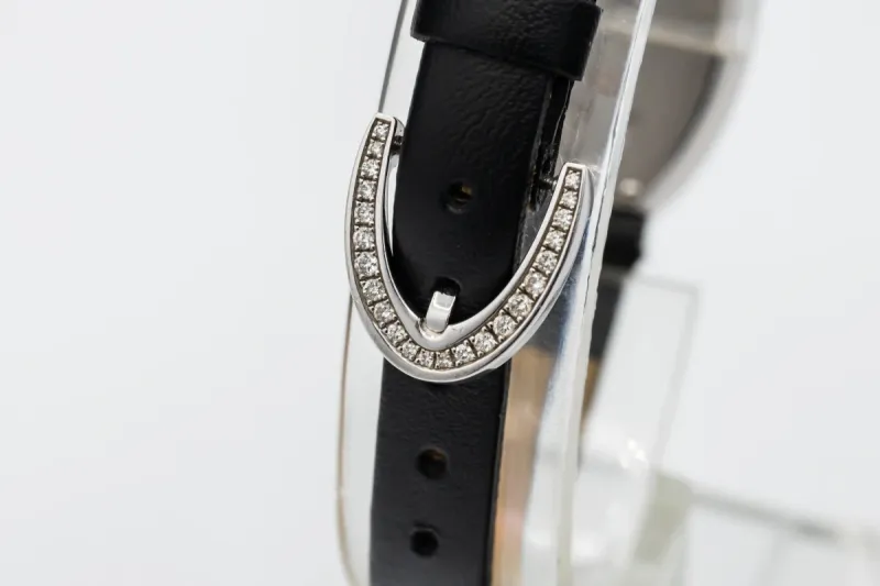 Tiffany & Co Cocktail Watch 22x35mm 18ct White Gold Black Leather Circa 1990s