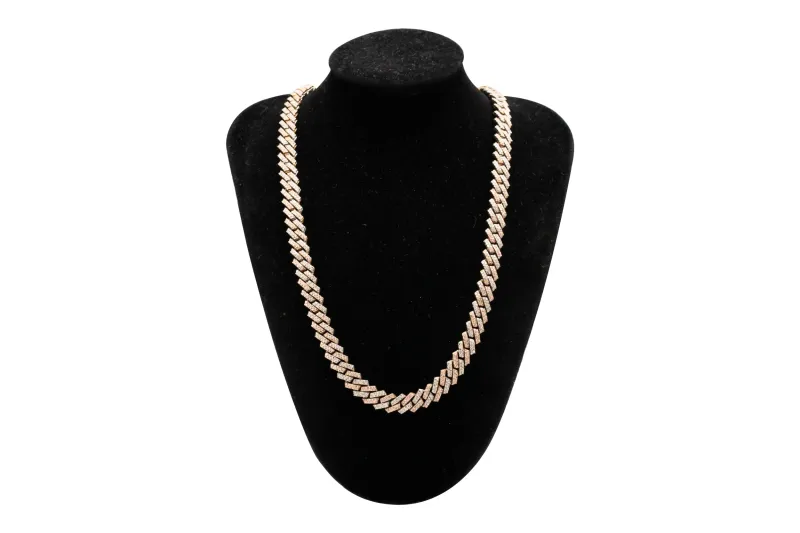 9ct White & Rose Gold Natural Diamond Cuban Chain 8.80ct G VS 22" 8.5mm 90.5g
