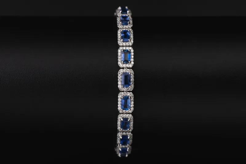 18ct White Gold Diamond & Sapphire Tennis Bracelet 1.90ct