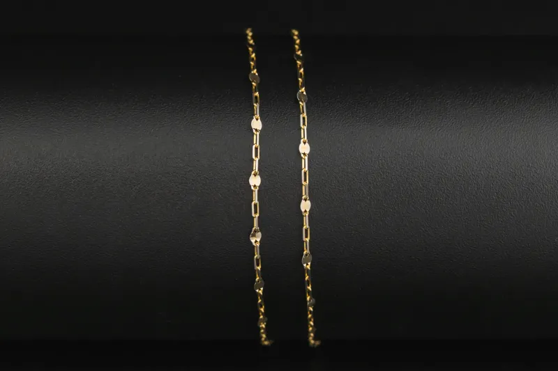 18ct Yellow & White Gold Two Tone Chain Necklace 15" 1.8g