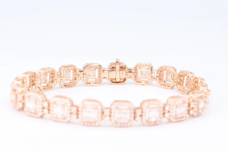18ct Rose gold Baguette & Brilliant cut VS diamond Bracelet